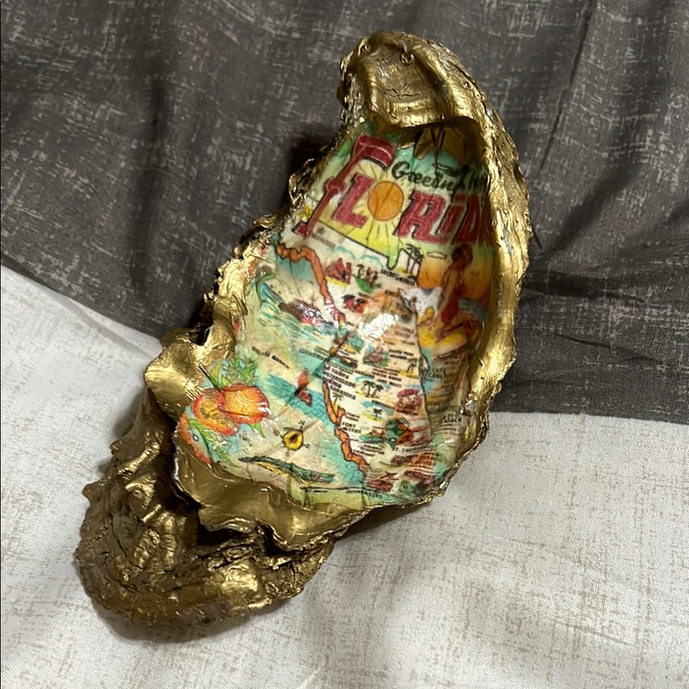 Gold Decorative Oyster Shell Art Piece